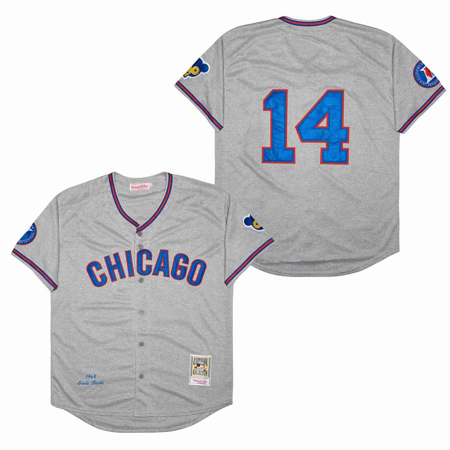 Men Chicago Cubs #14 Banks Grey 1968 Throwback MLB Jerseys